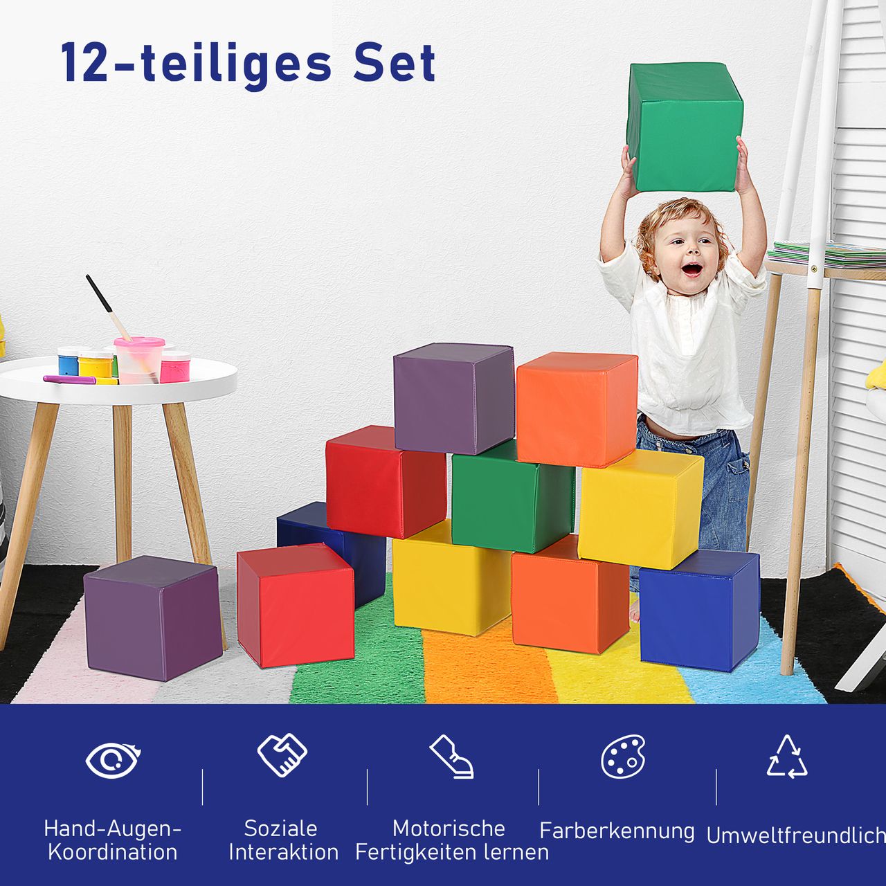 HOMCOM Bausteinset 12er-Set Schaumstoff Bauspielzeug für 1-3 Jahre alt Kinder