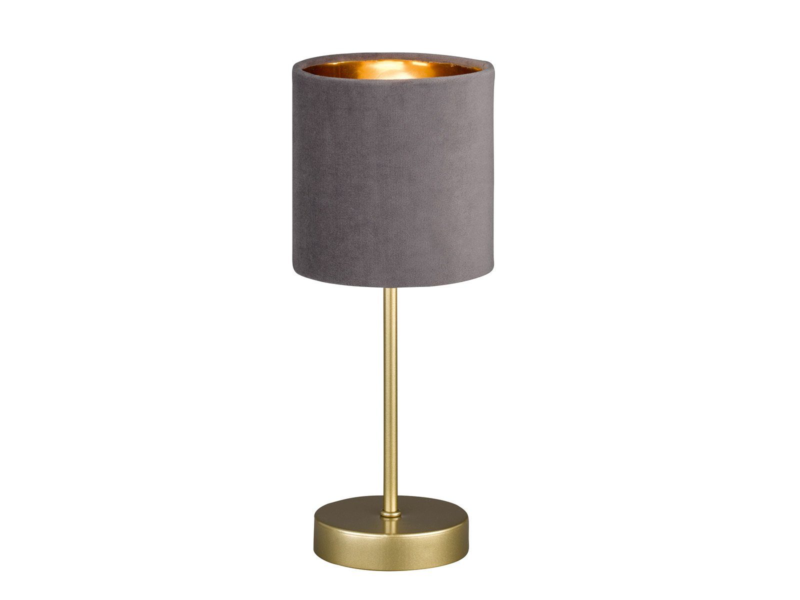 meineWunschleuchte LED Nachttischlampe, Dimmfunktion, LED wechselbar, Warmweiß, ausgefallen-e Design-er mit Samt Lampenschirm Grau Gold-en, H: 34cm