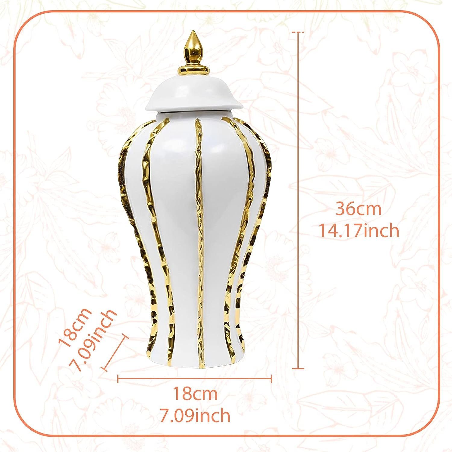 flowgoer Dekovase Luxuriöses Ingwerglas,Tempelglas,Ingwerglasvase,Keramikglas mit Deckel, 14 Zoll, glatte und elegante Glasur, geeignet für elegante Orte
