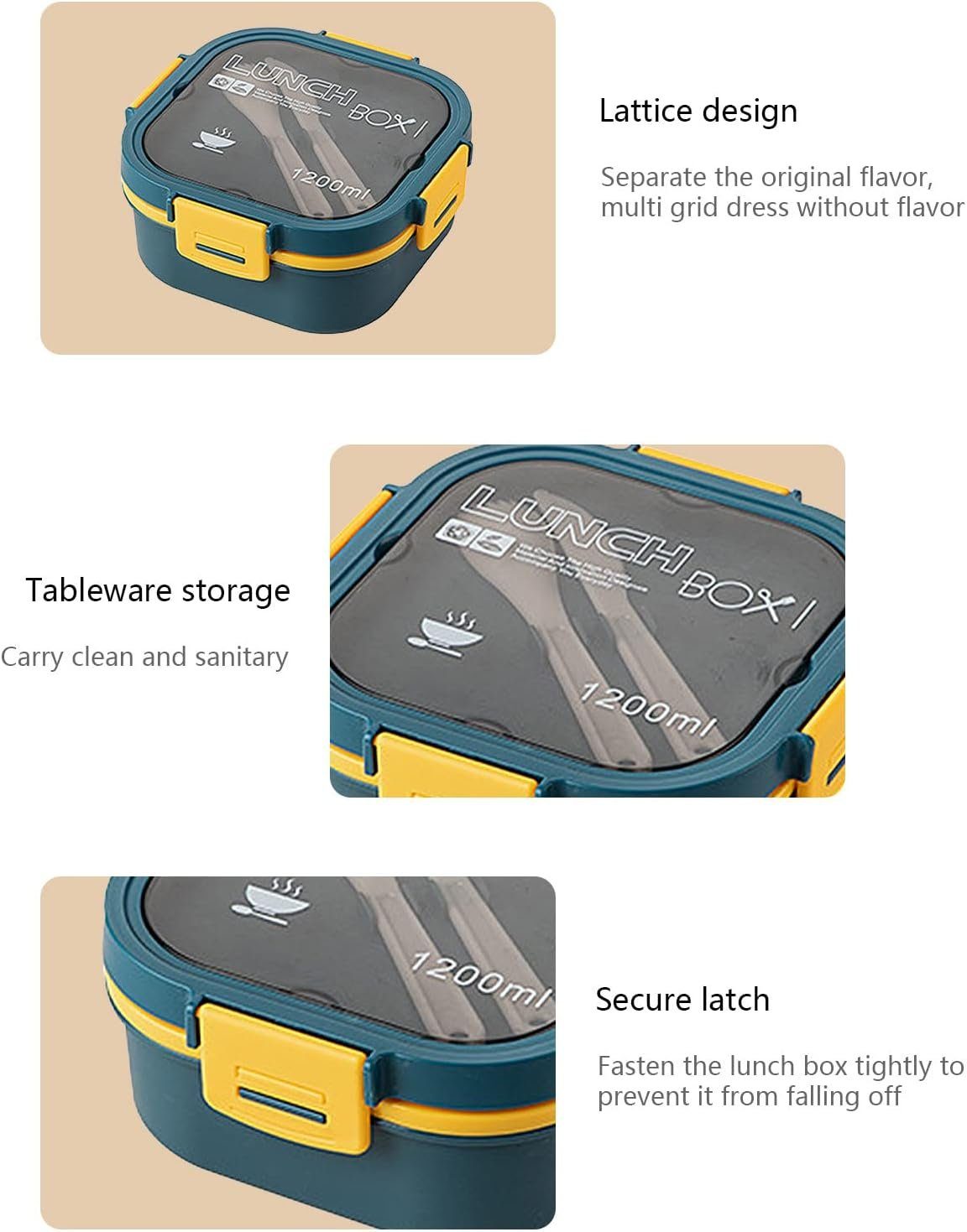 Hikeren Lunchbox Bento Box,1200mL,5 FäCher Leak Proof,Mikrowelle GeschirrspüLer Sicher, Auslaufsicher,Temperaturbeständigkeit: -20℃~120℃,mit Besteck