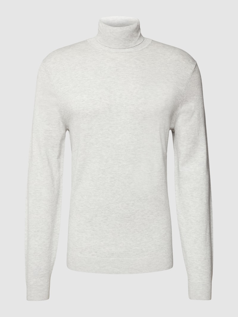Longsleeve mit geripptem Rollkragen in silber meliert
