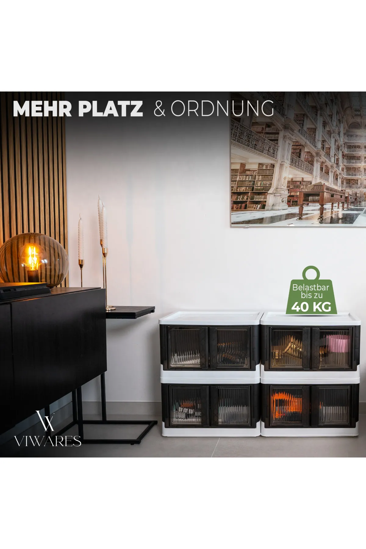 Viwares  Faltbare Aufbewahrungsbox mit Deckel - 2 Stapelbare Aufbewahrungsboxen