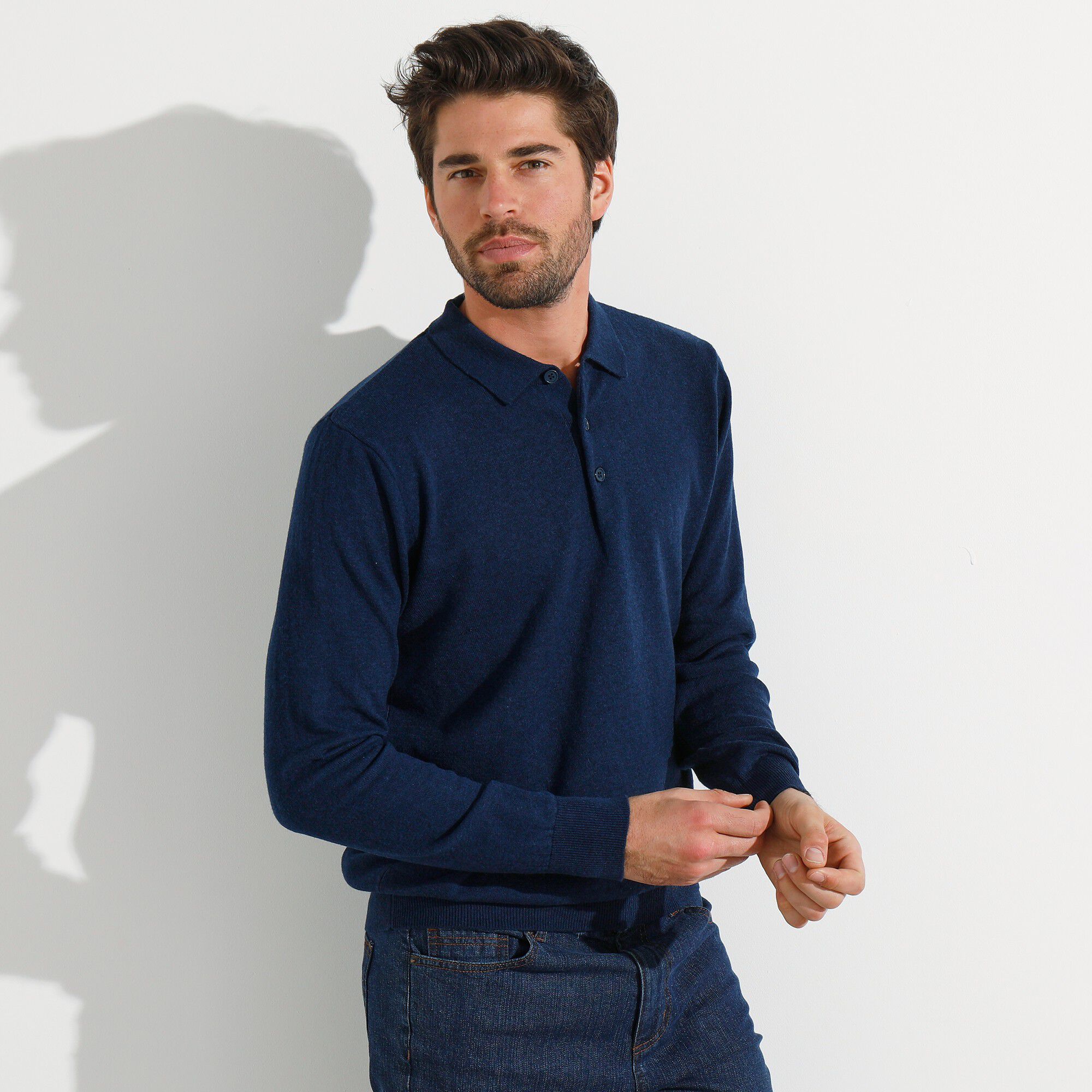 Pull col polo boutonné 80% laine