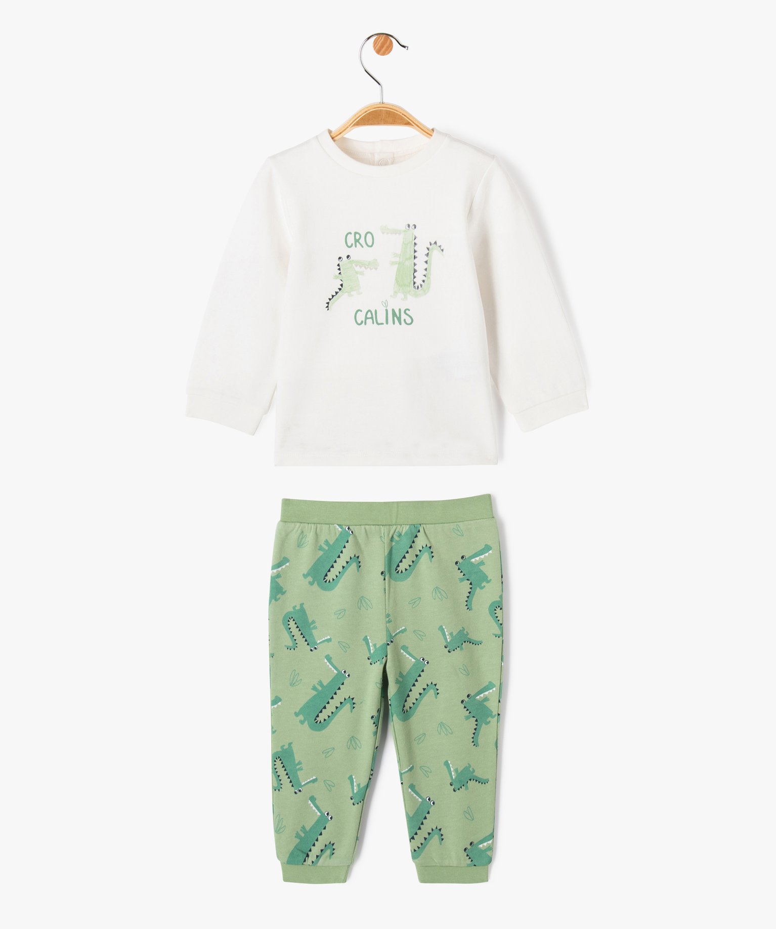 Pyjama 2 pièces en molleton imprimé bébé ecru | GEMO