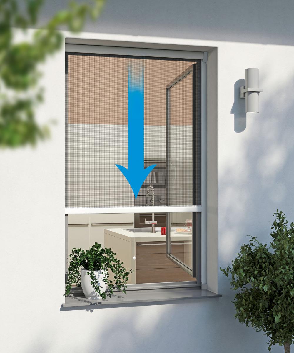 Windhager Powertec Alu-Insektenschutz Fenster Rollo 130 x 160, Weiss