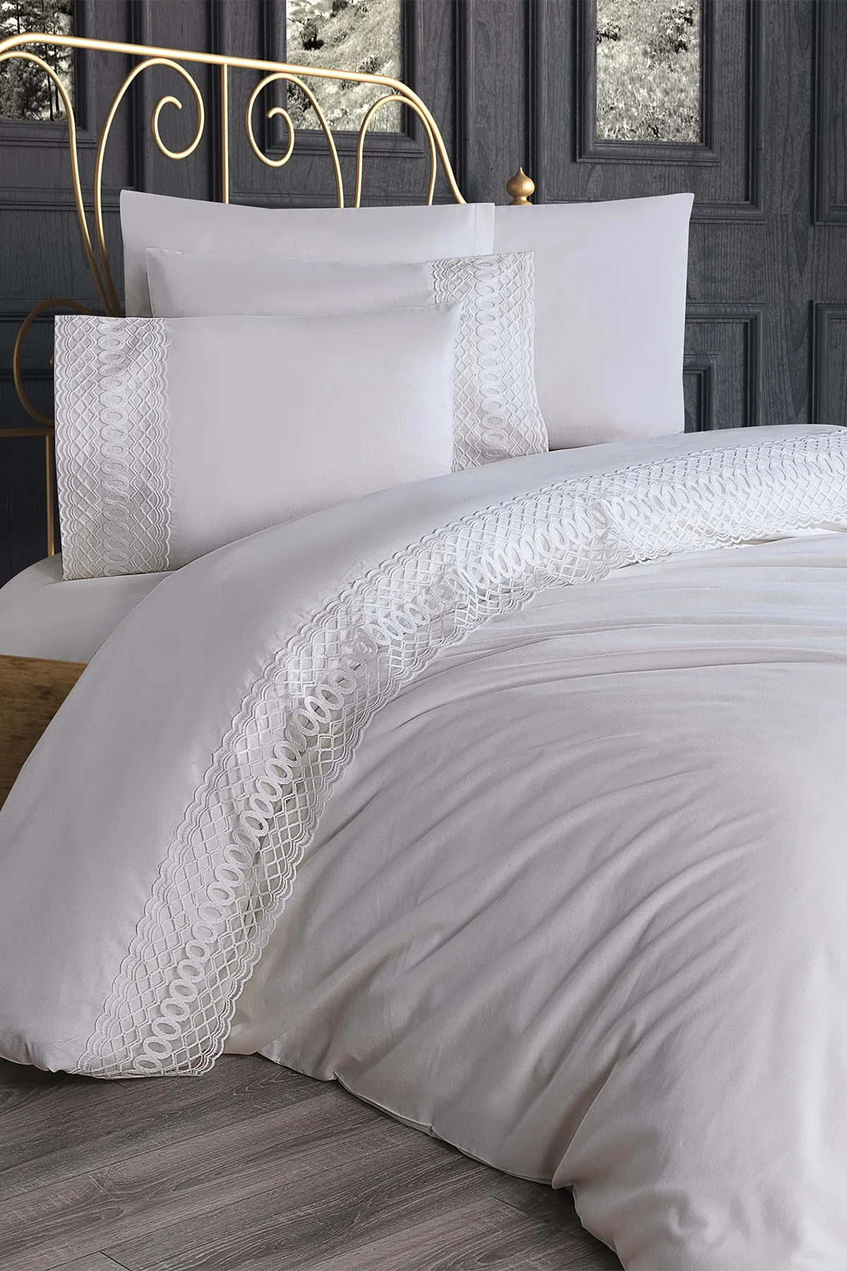Çeyiz Diyarı  French Lace Zero Dowry Bettbezug-Set, Creme
