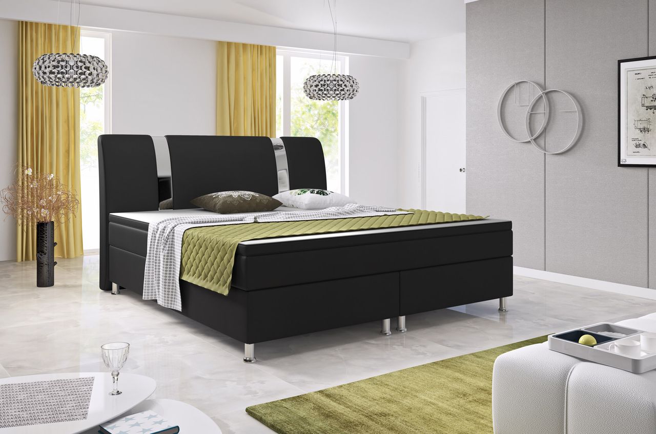 IHG Boxspringbett Riva 180x200 cm Kunstleder Schwarz