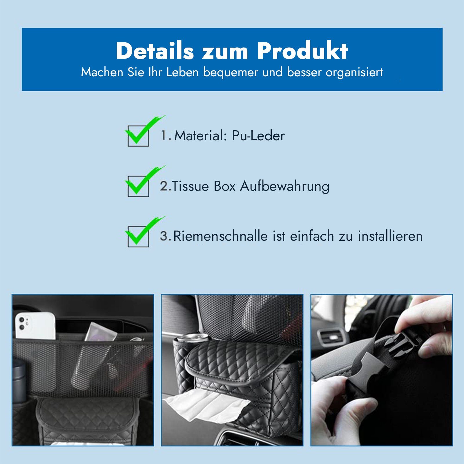Wenta Auto-Rückenlehnentasche Autositz-Organizer mit Stauraumtasche, Universal Car Pocket Handtaschenhalter
