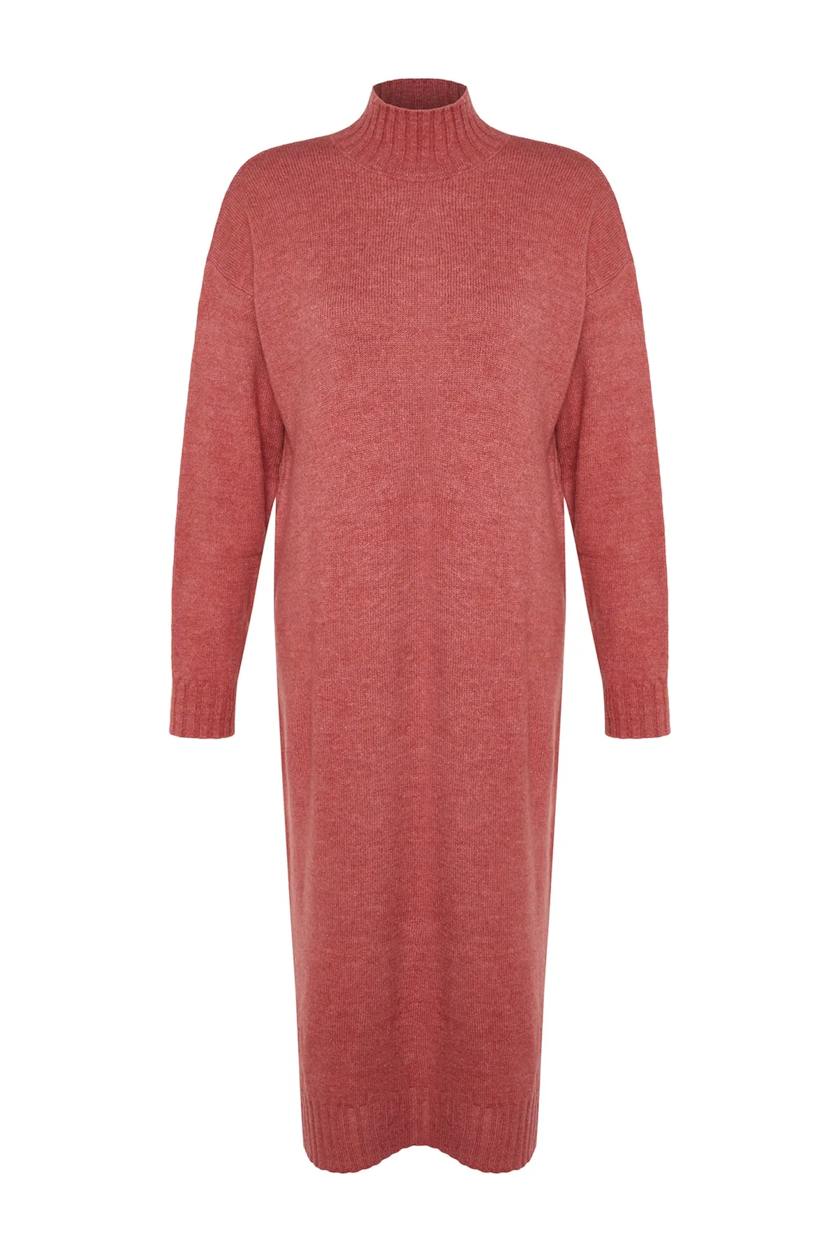 Trendyol Collection  Dusty Rose Wide Fit Midi-Strickkleid mit weicher Struktur und hohem Kragen TWOAW23EL0005