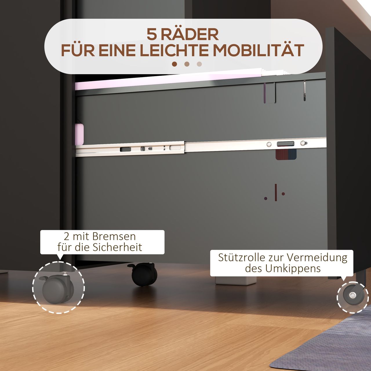 Vinsetto Rollcontainer Aktenschrank mit 2 Schubladen, Abschließbarer Büroschrank