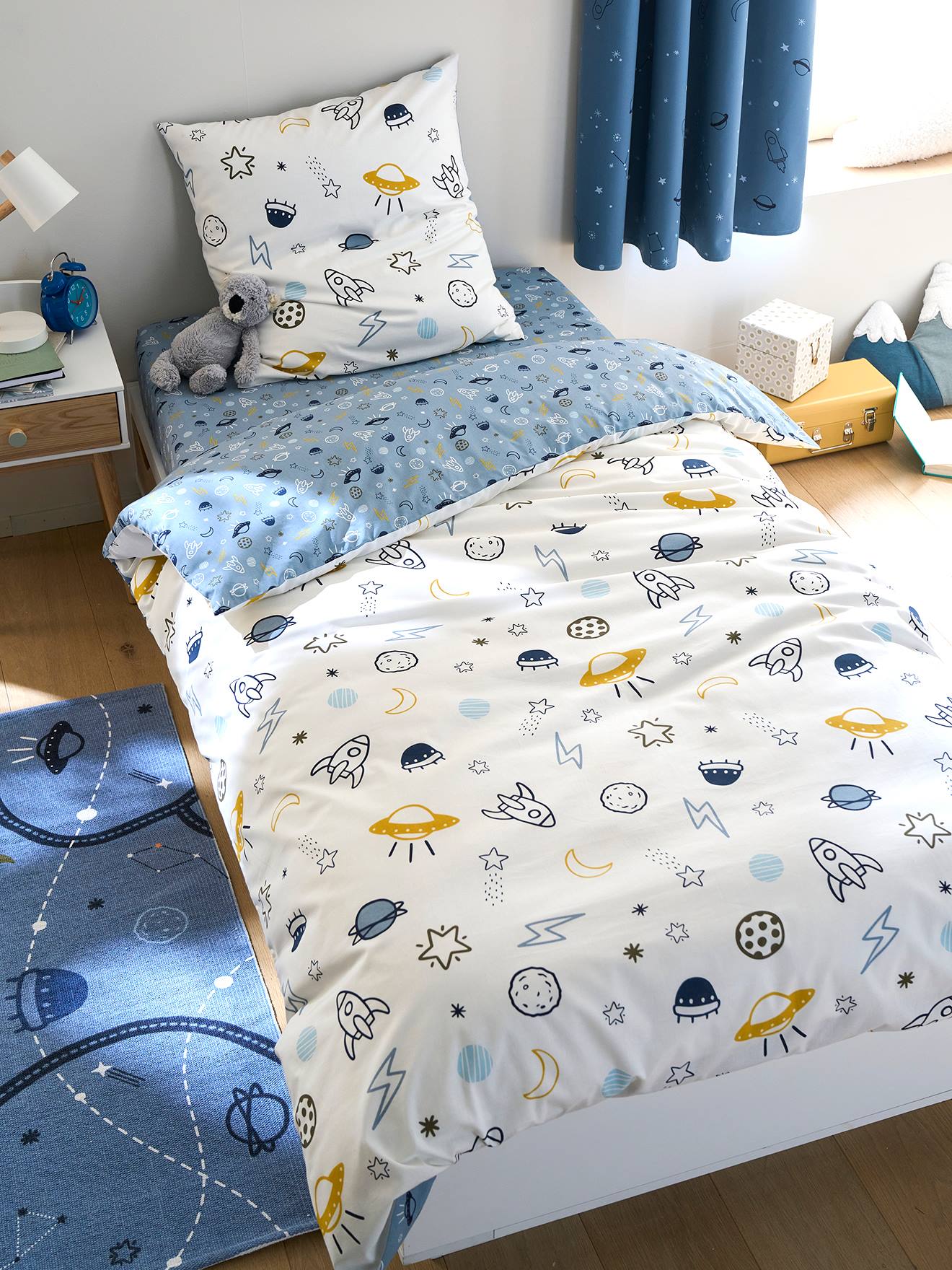 Vertbaudet Kinder Bettwäsche-Set COSMOS Oeko-Tex - blau/weiß bedruckt