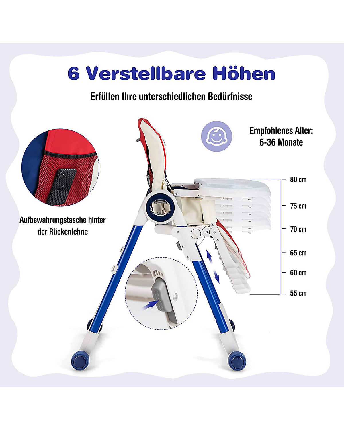 Hochstuhl Schnelle Montage & Faltbar verstellbar