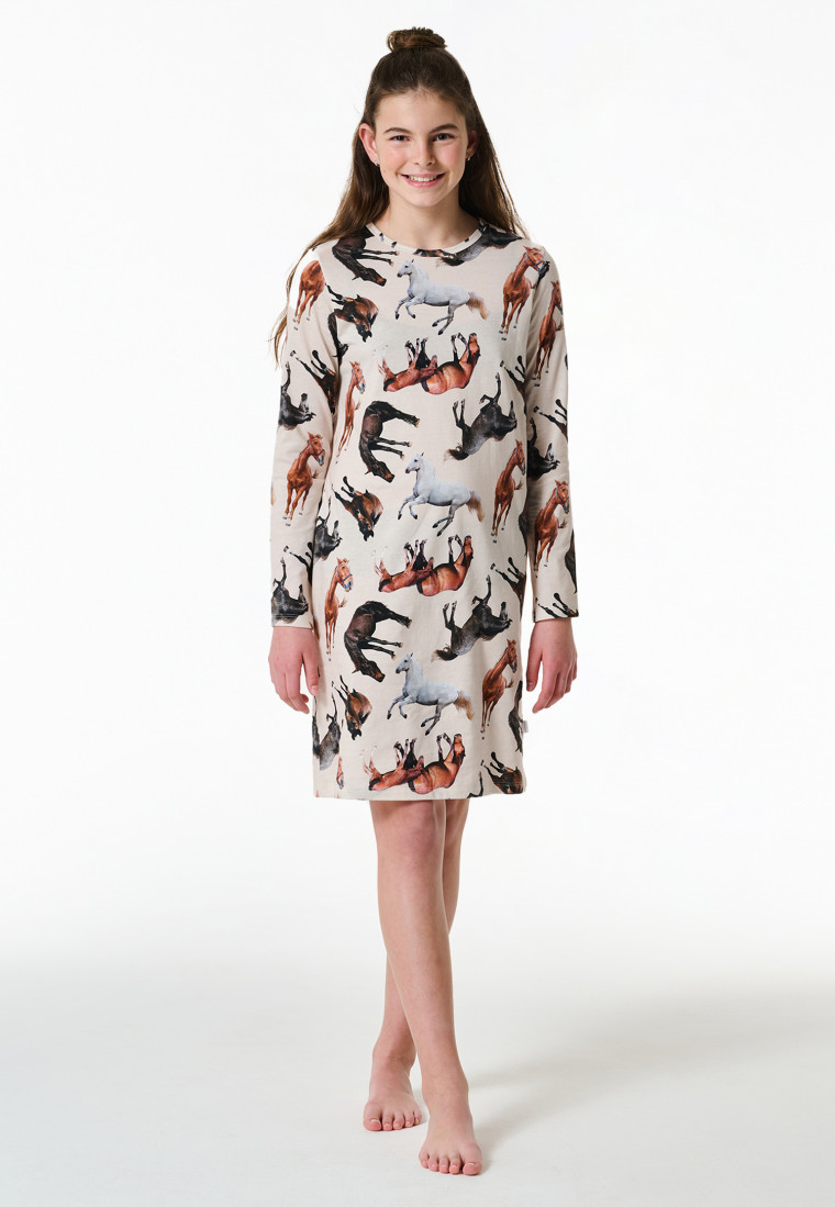 Nachthemd langarm Organic Cotton Pferde off-white - Horse World