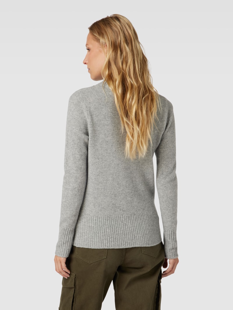 Strickpullover aus Wolle mit Stehkragen in mittelgrau meliert