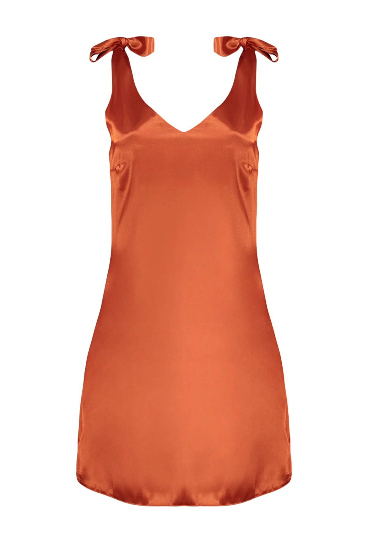 Trendyol Collection  Zimtfarbenes Mini-Webkleid aus Satin mit V-Ausschnitt und A-Schnitt TWOSS23EL00323