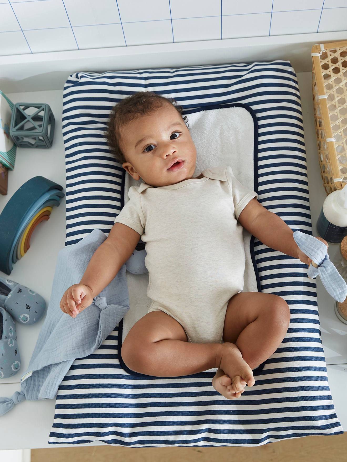 Vertbaudet Baby Wickelauflage MATROSENSTREIFEN - weiß/blau