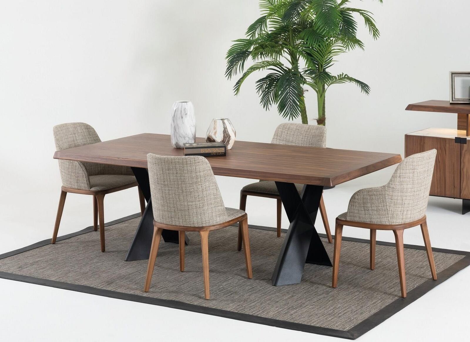 JVmoebel Esszimmer-Set Esszimmer Tisch 4x Stühle Anrichte Spiegel Essgruppe Design, (7-St)
