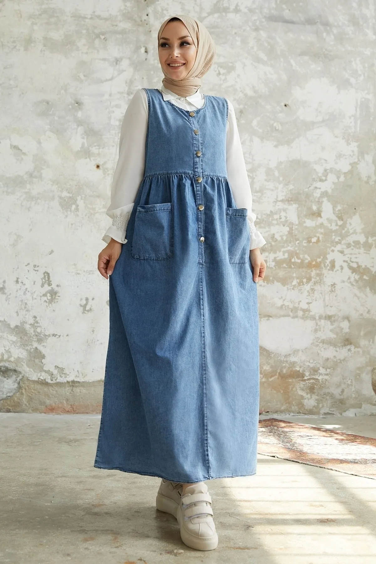 InStyle  Maryel Denim Gilet Kleid – Blau