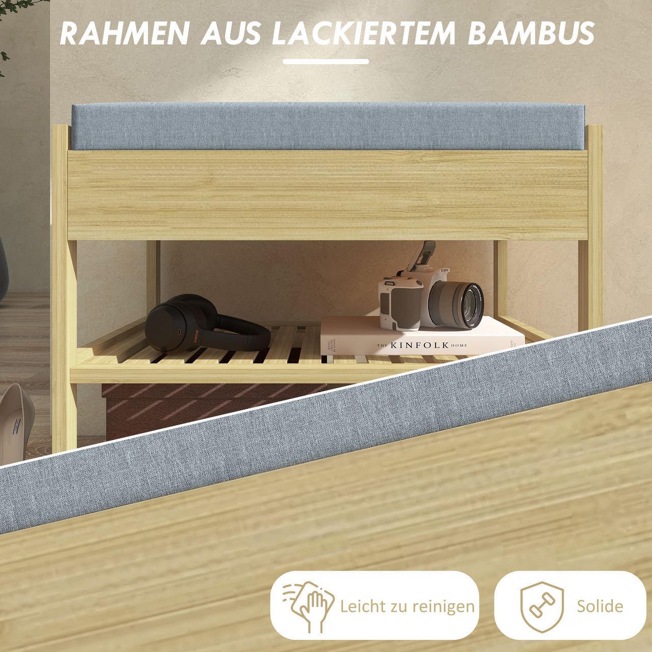 HOMCOM Schuhbank mit 2 Etagen, Sitzbank mit Schublade, Schuhregal für Diele