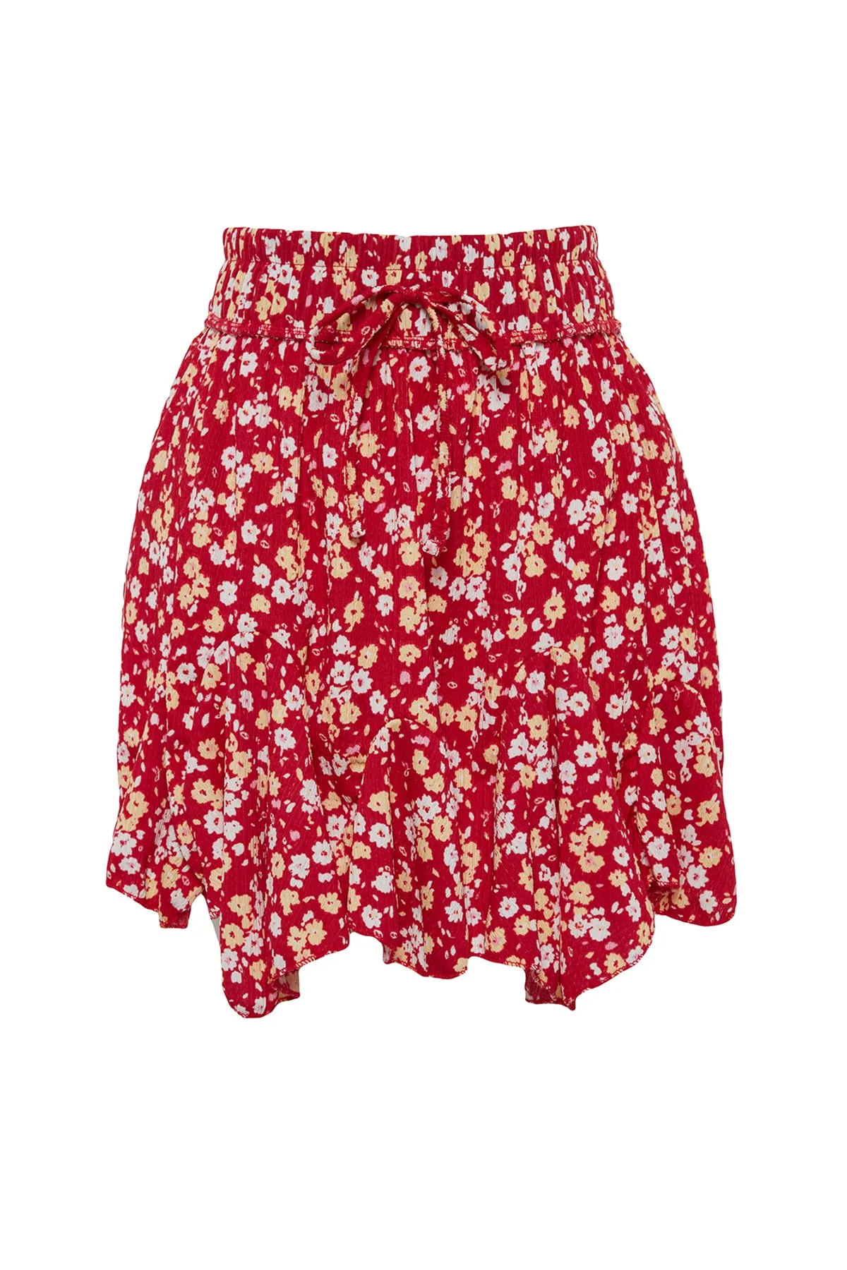 Trendyol Collection  Rosa Rock mit Blumenmuster und Rüschen, normaler Taillenbund, Mini-Wickelrock aus Strick TWOSS23ET00297