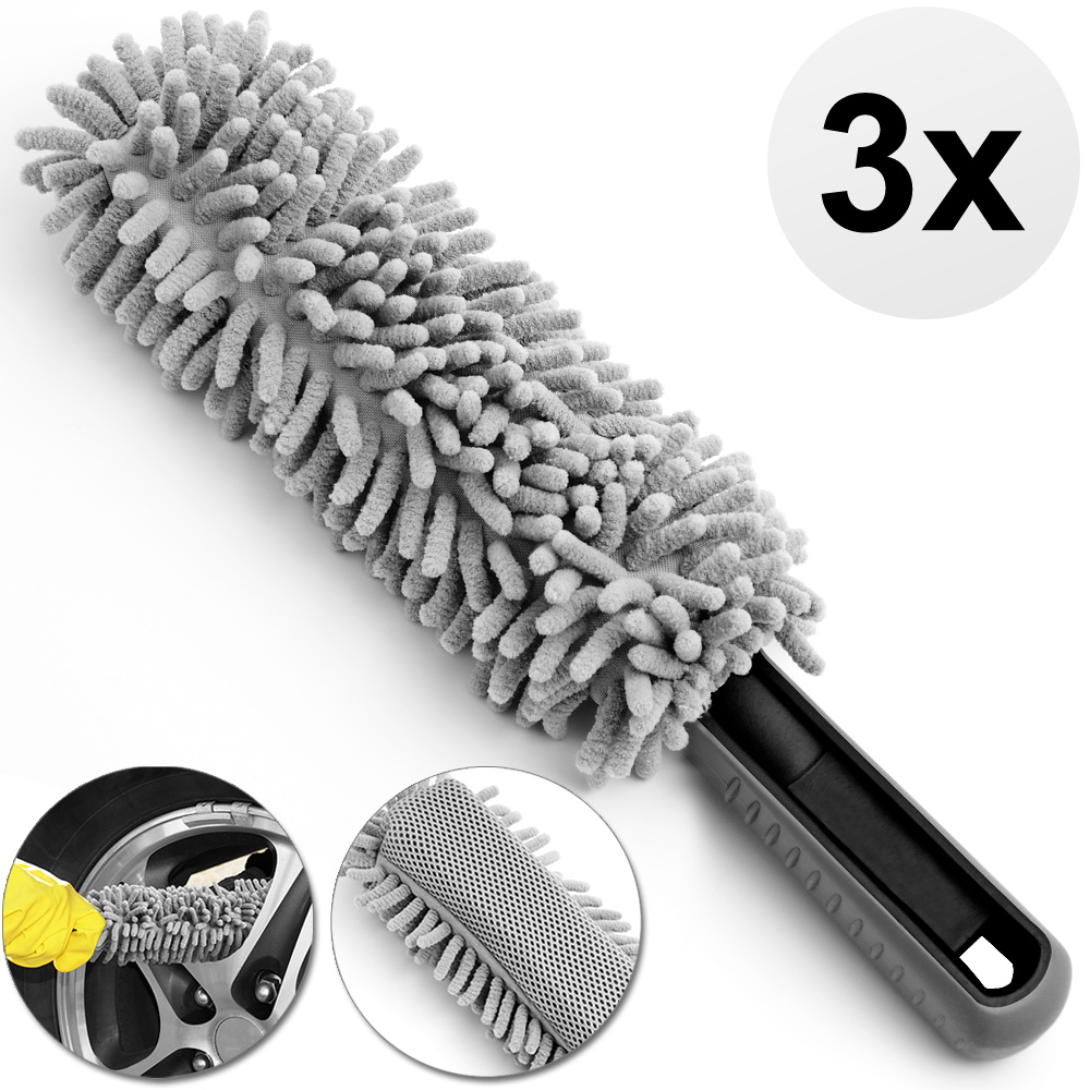 Casaria monzana® Felgen-Reinigungsbürste 3er-Set Grau Microfaser 34cm