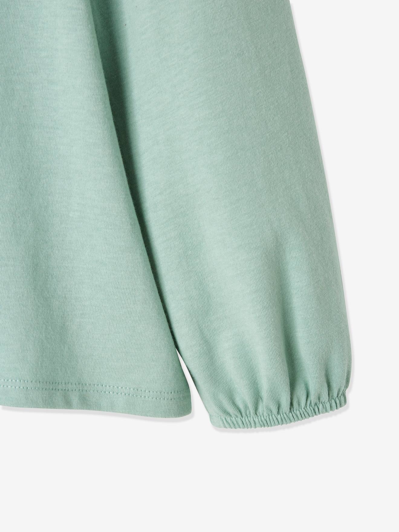 T-shirt blouse Basics fille détails en macramé vert clair uni