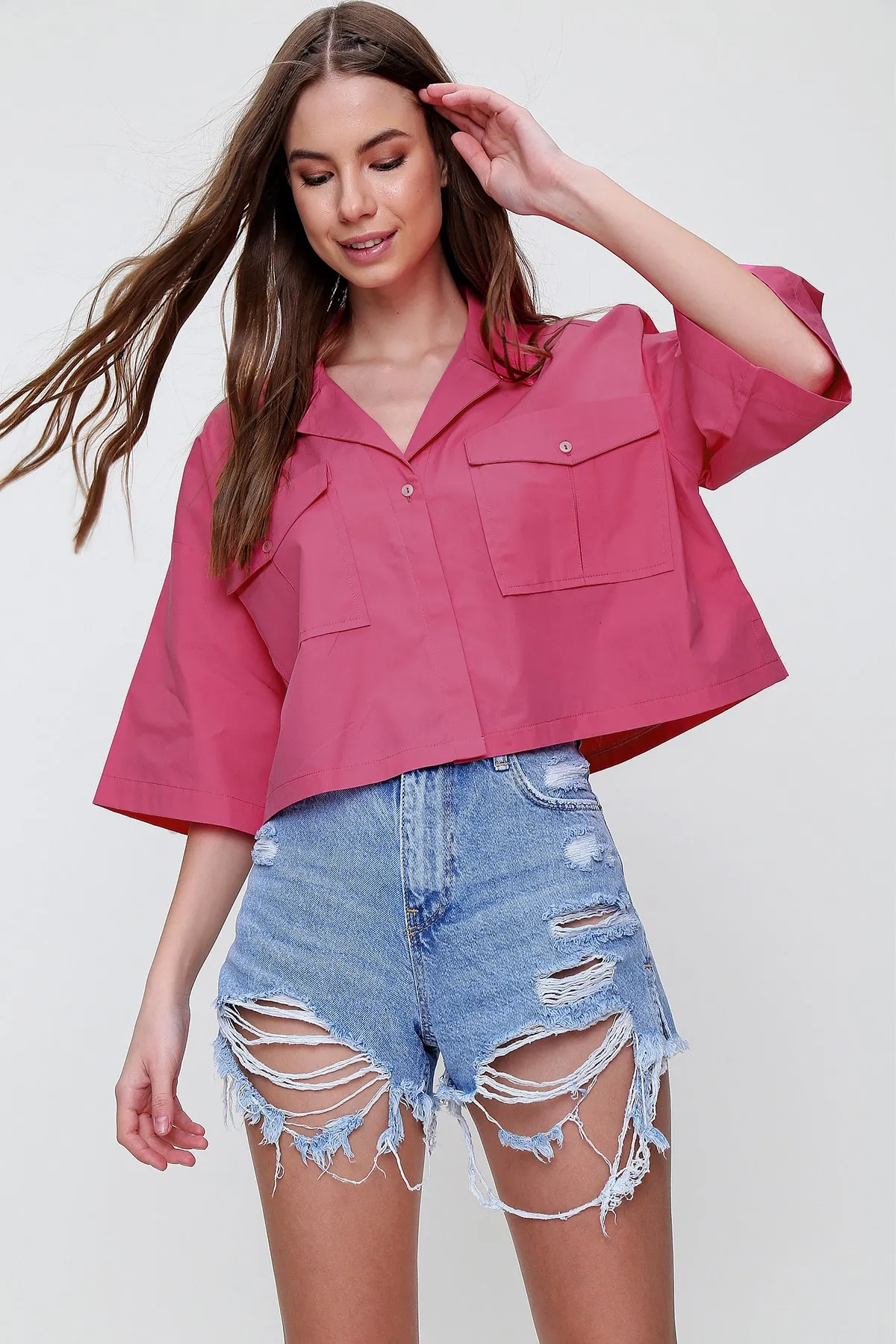 Trend Alaçatı Stili  Hemd - Rosa - Regular Fit