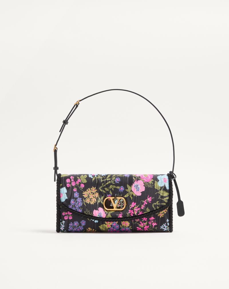 Bolsa de Ombro Pequena Valentino Garavani Devain em Tecido Floral Moiré Papier