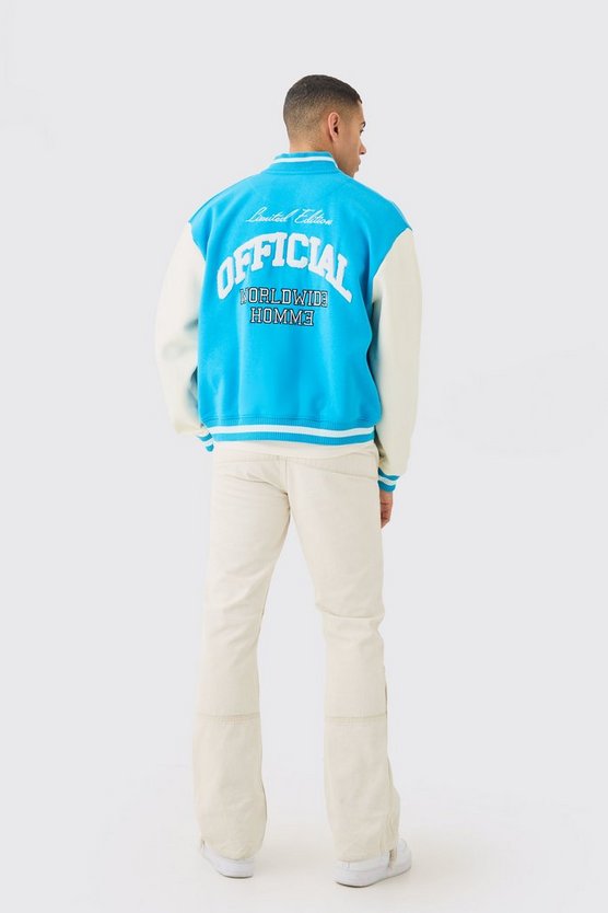Oversized Boxy Applique Varsity Jersey Bomber Jacket