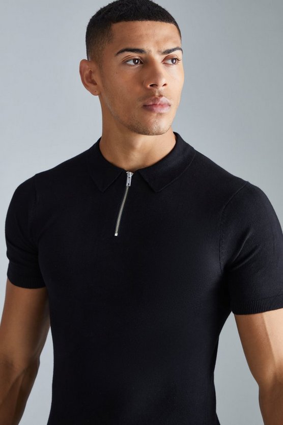 Kurzärmliges Muscle-Poloshirt mit Reißverschluss