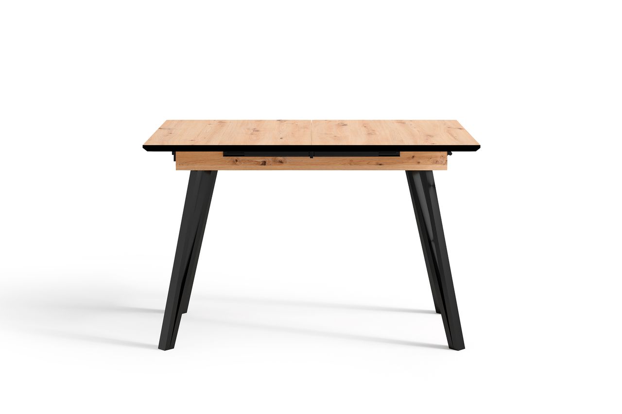 byLiving BERLIN Tisch mit Auszug, Breite 120 cm, Metall schwarz pulverbeschichtet, Eiche-Optik