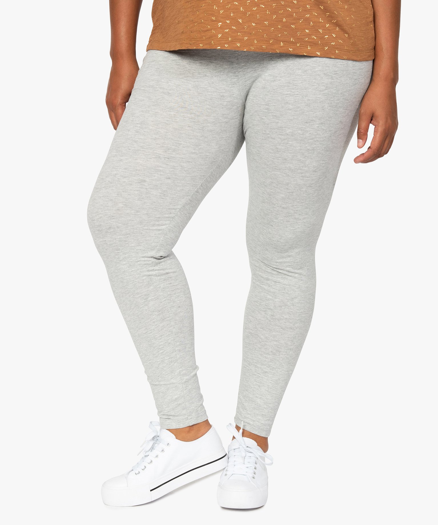 Legging femme grande taille uni en coton stretch gris | GEMO