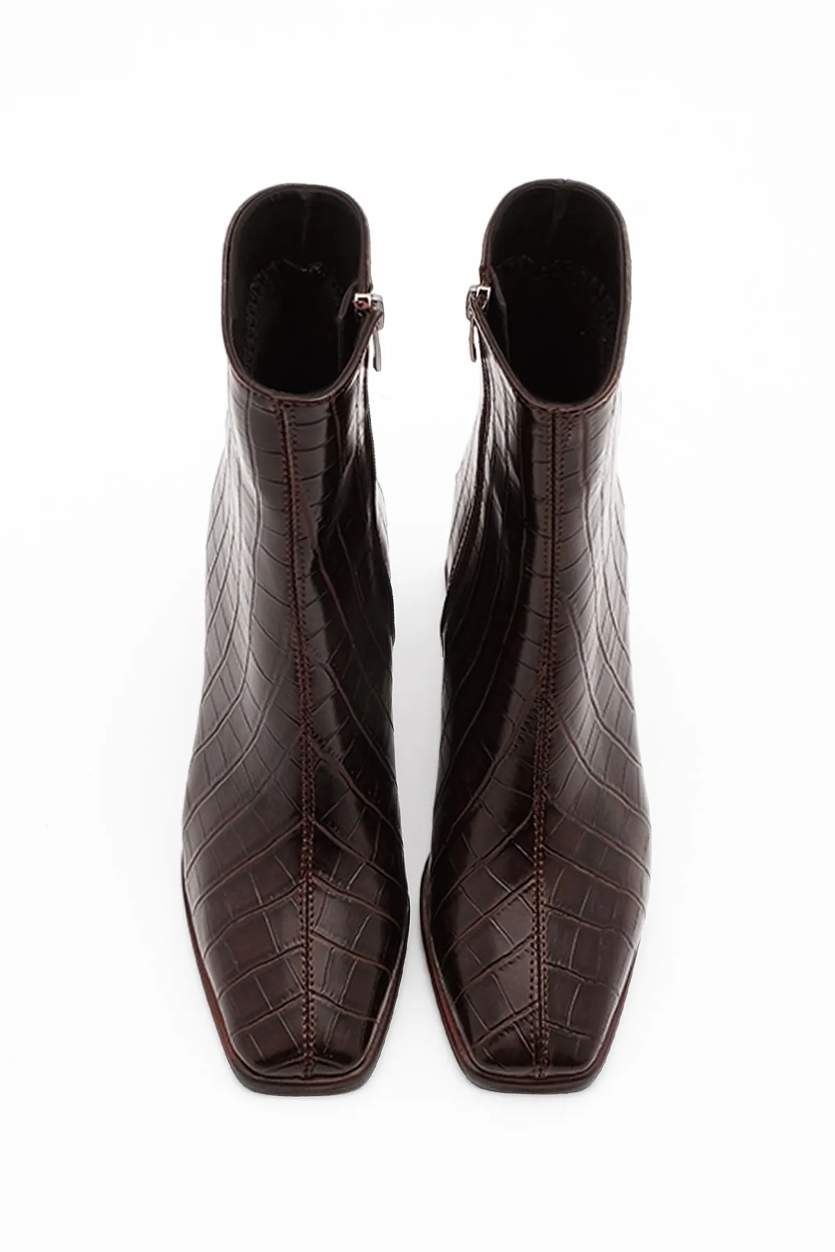 Marjin  Damen-Stiefel mit Absatz und stumpfer Zehenpartie, Holzmuster, Absatz, Reißverschluss, klassische Alltagsstiefel, Sayen Brown Croco