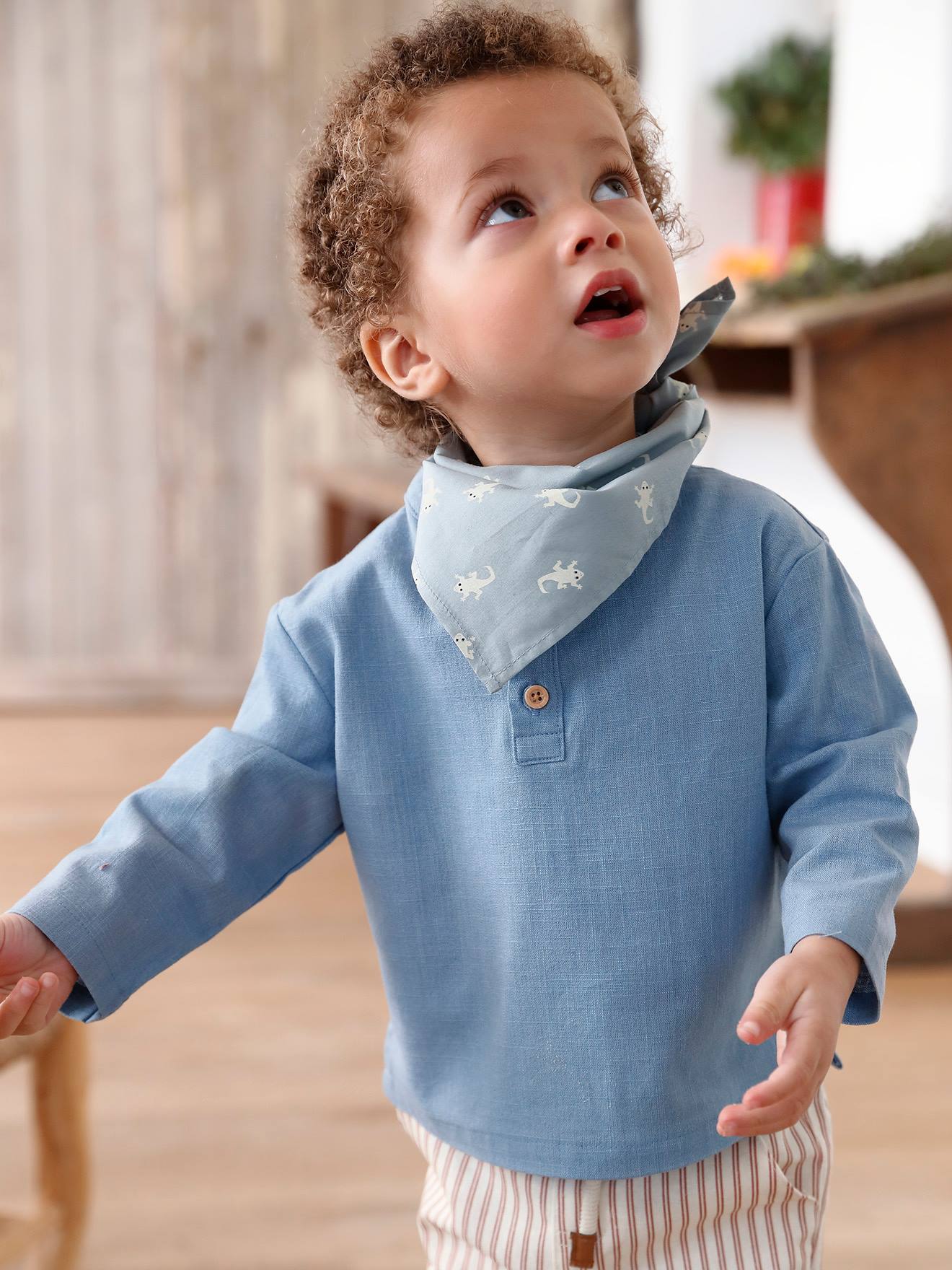 Ensemble 3 pièces bébé chemise + pantalon + bandana bleu ciel