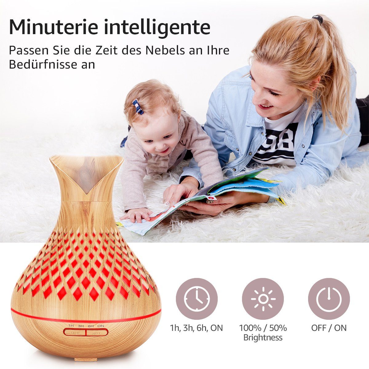 7Magic Luftbefeuchter Aroma Diffuser Luftbefeuchter, mit Timer, LED Farbwechsel 7 Farben, 0.5 l Wassertank, Ultraschall Aromatherapie Diffusor für Büro,Yoga,Spa,Schlafzimmer