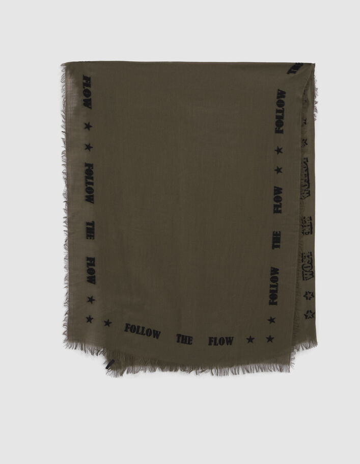 Chèche kaki jacquard message et étoiles Femme
