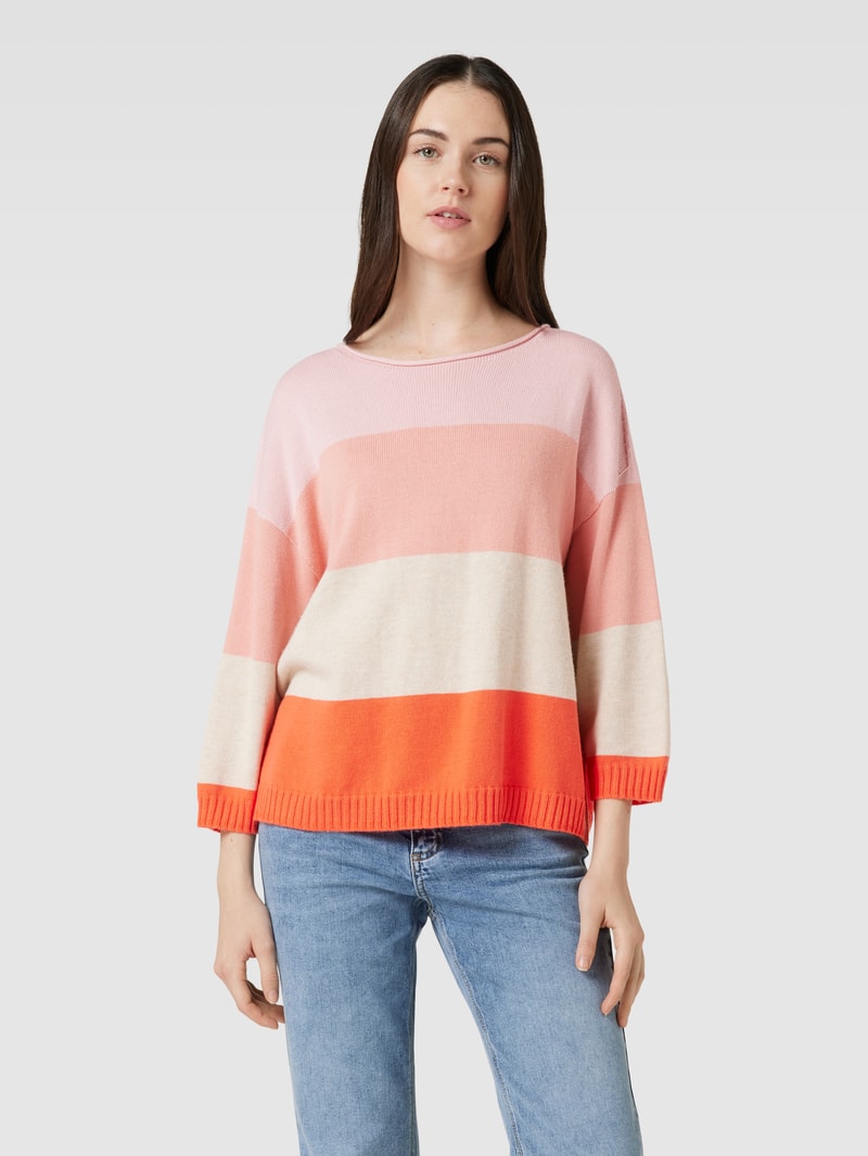 Strickpullover mit Blockstreifen in rosé