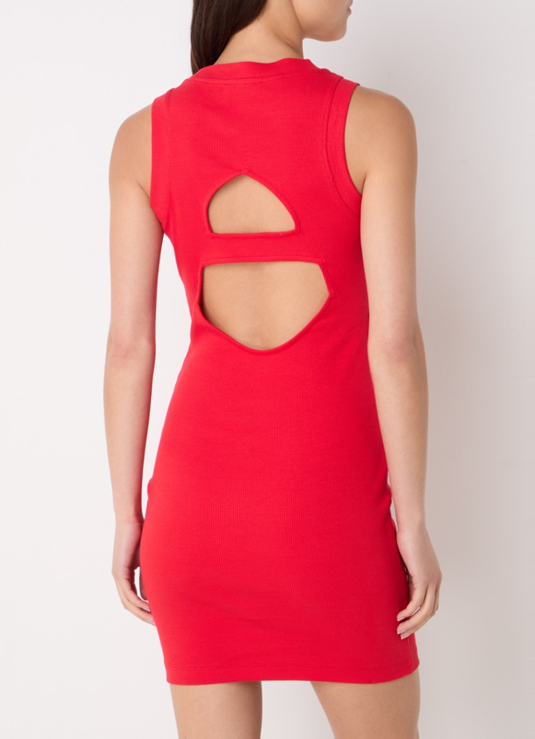 Rochie mini Nikkie Dadley din tricot cu nervuri, spate deschis și logo
