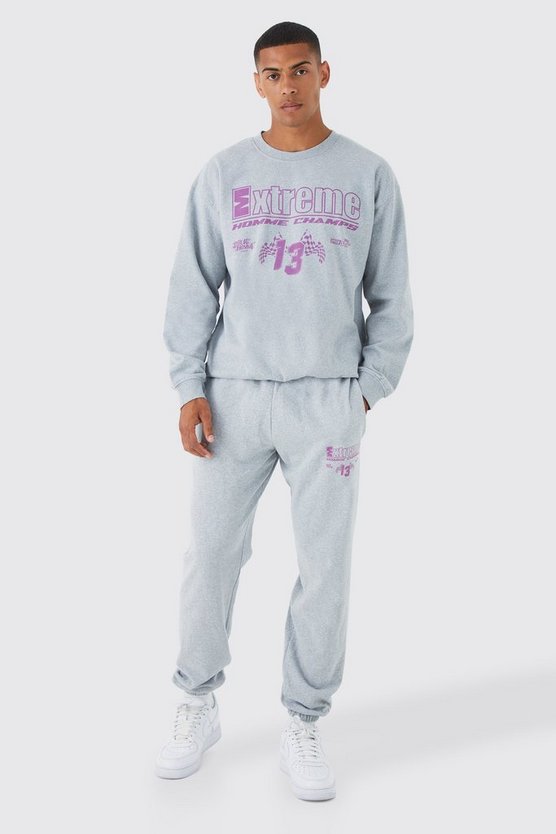 Oversize Sweatshirt-Trainingsanzug mit Moto Racing Print