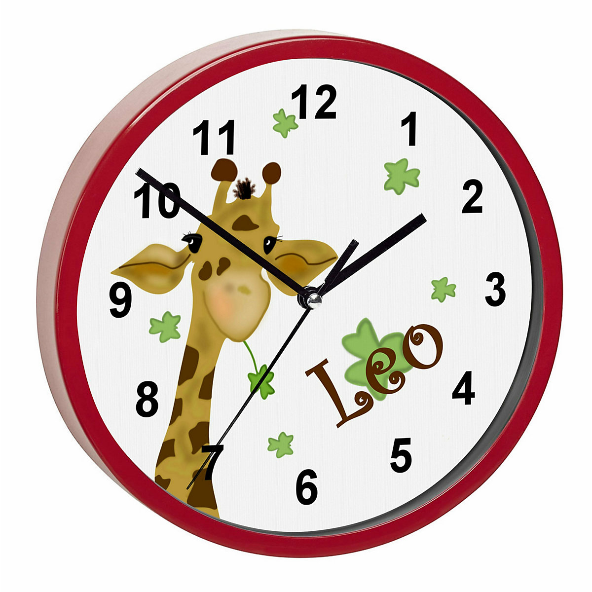 Kinder Wanduhr laufruhig personalisiert mit Name Giraffe