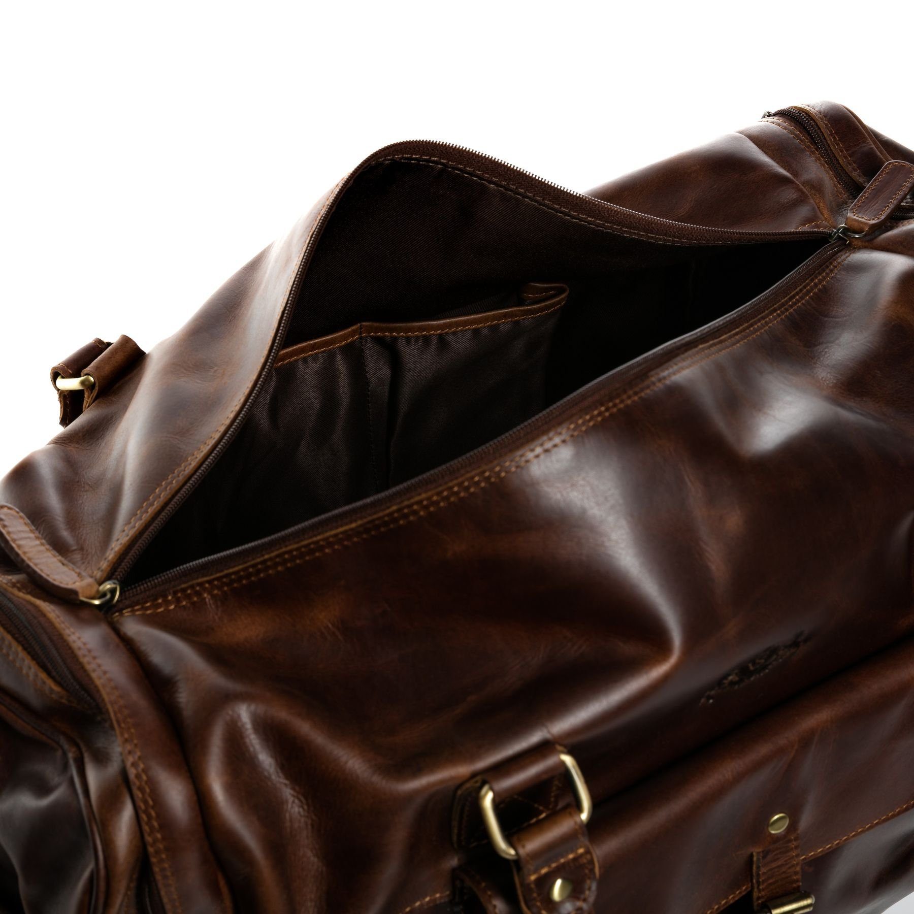 SID & VAIN Reisetasche Leder Weekender Unisex YALE, Echtleder Reisegepäck für Damen & Herren, Sporttasche XL braun-cognac