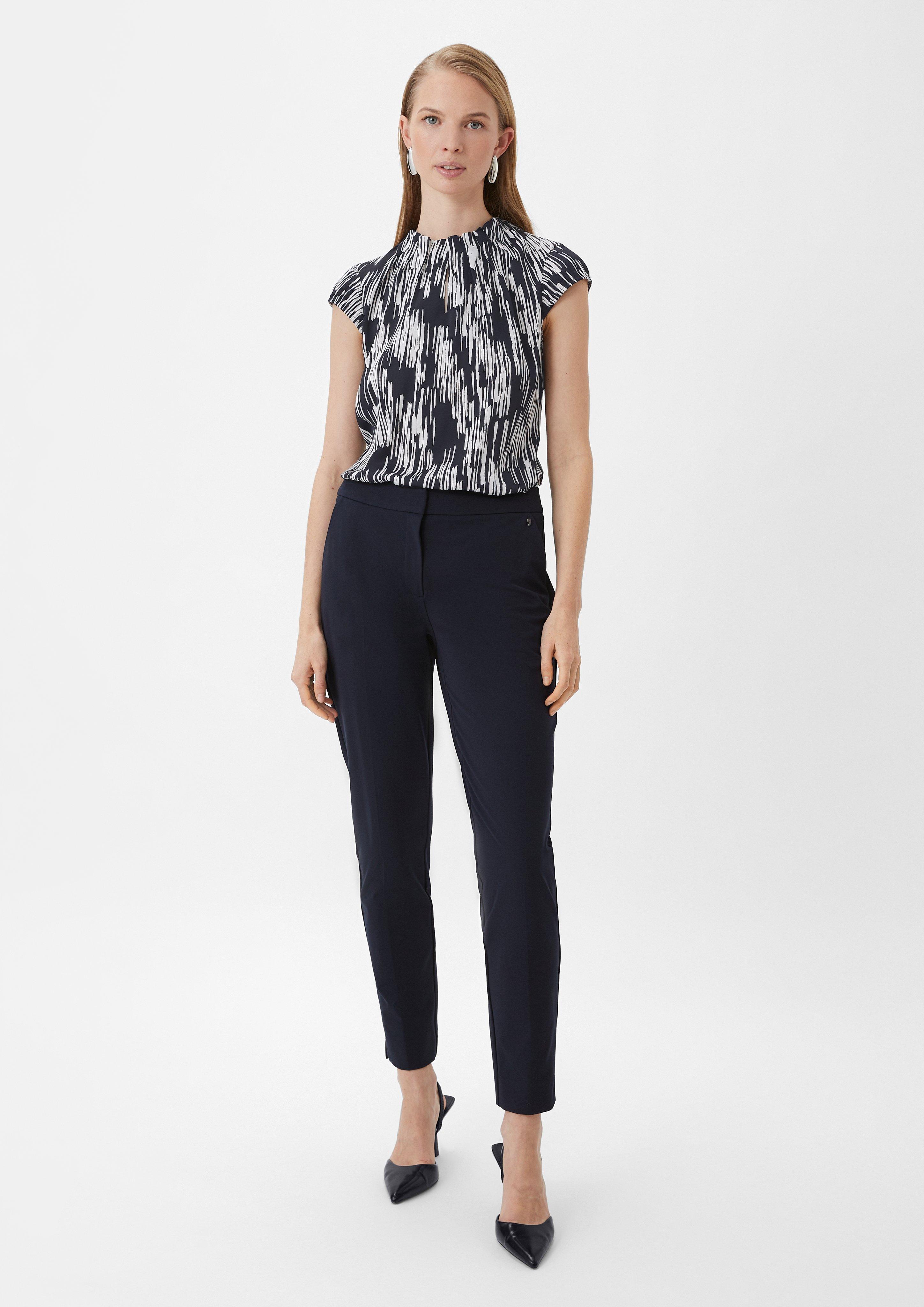 Geraffte Bluse mit All-over-Print - navy