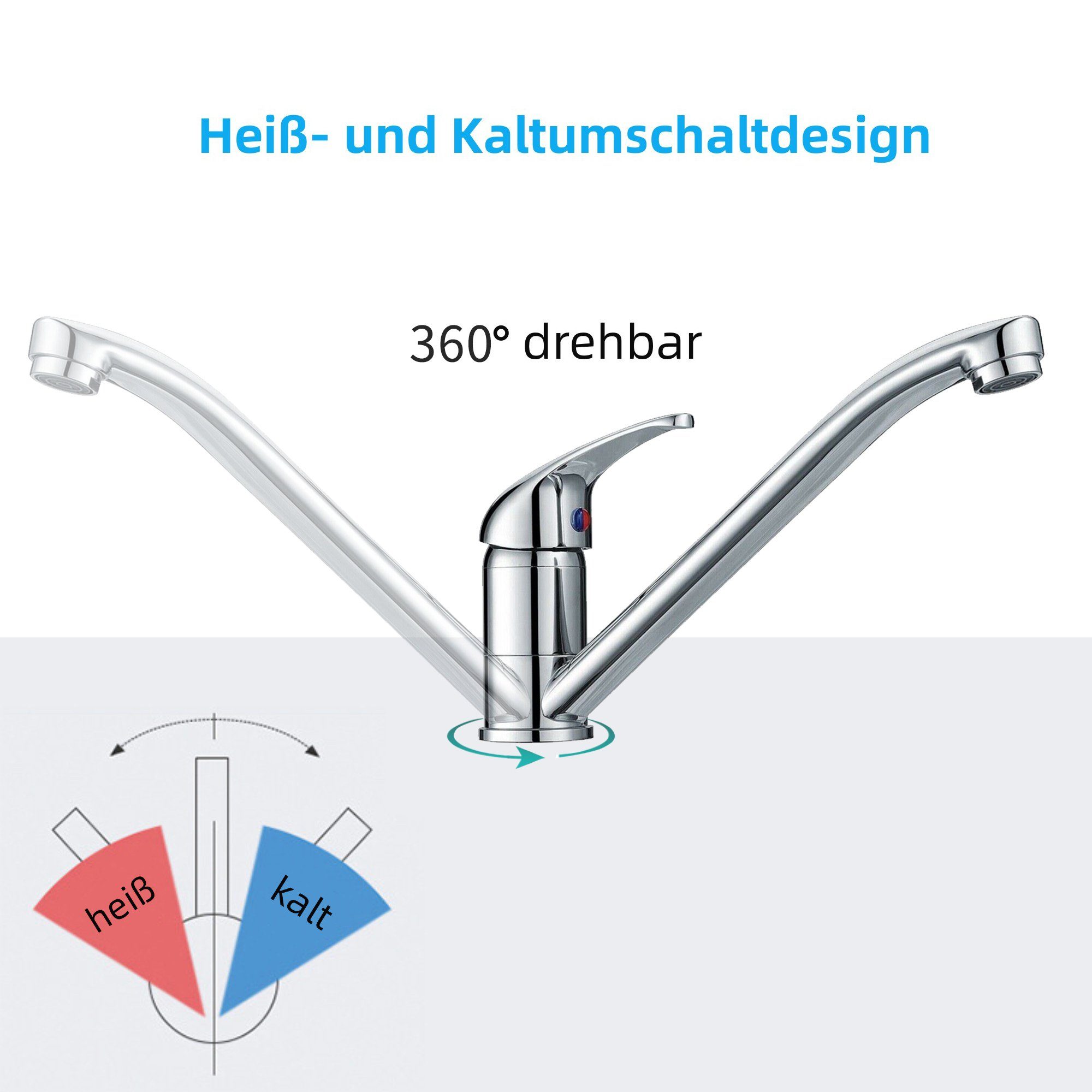DAKYAM Waschtischarmatur Wasserhahn Küche Bad Küchenarmatur Spültischarmatur drehbar