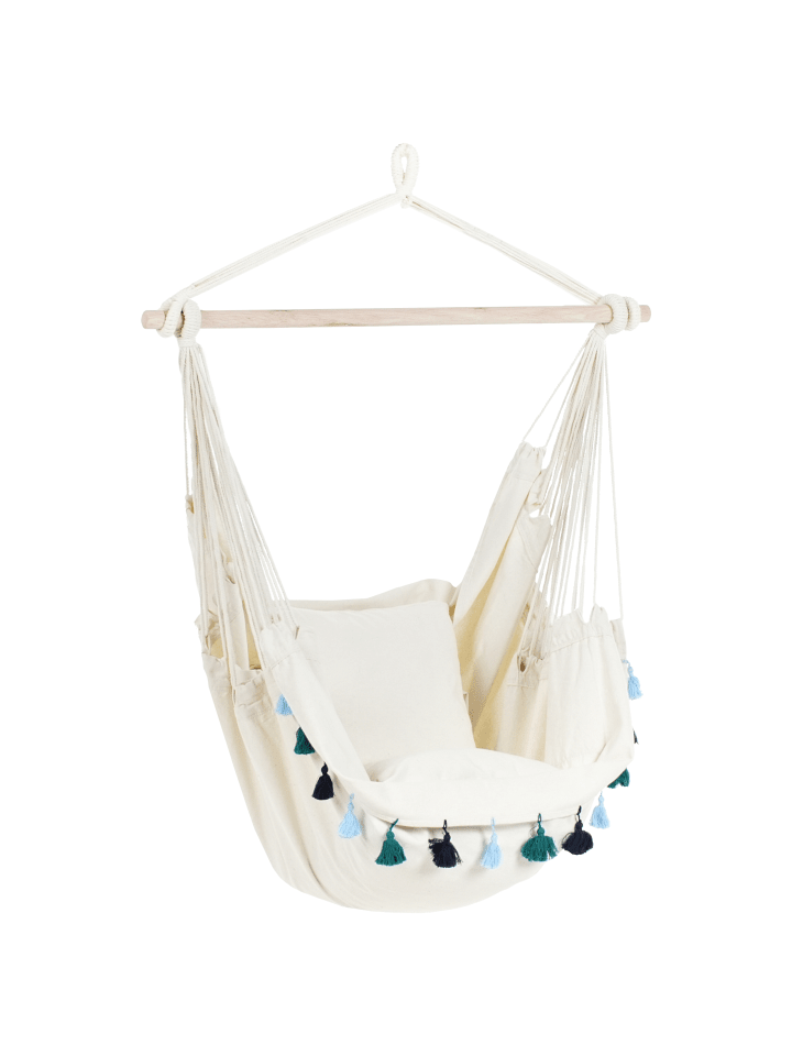 Beliani Hängesessel VARENA in Beige/Blau - (W) 96 x (H) 125 x (L) 55 cm günstig kaufen onesize