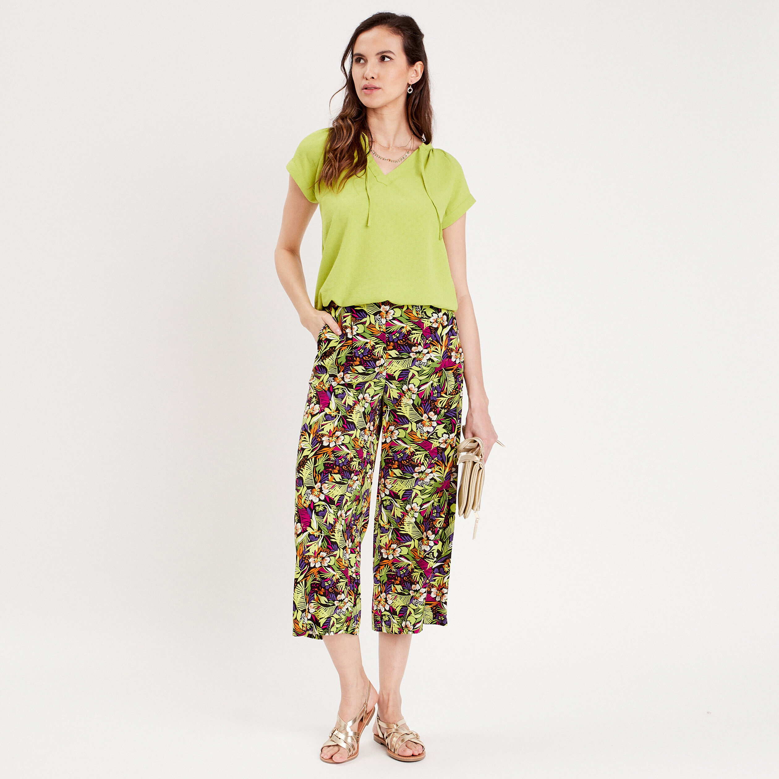 Pantalon large fluide 7/8ème noir femme | Cache Cache