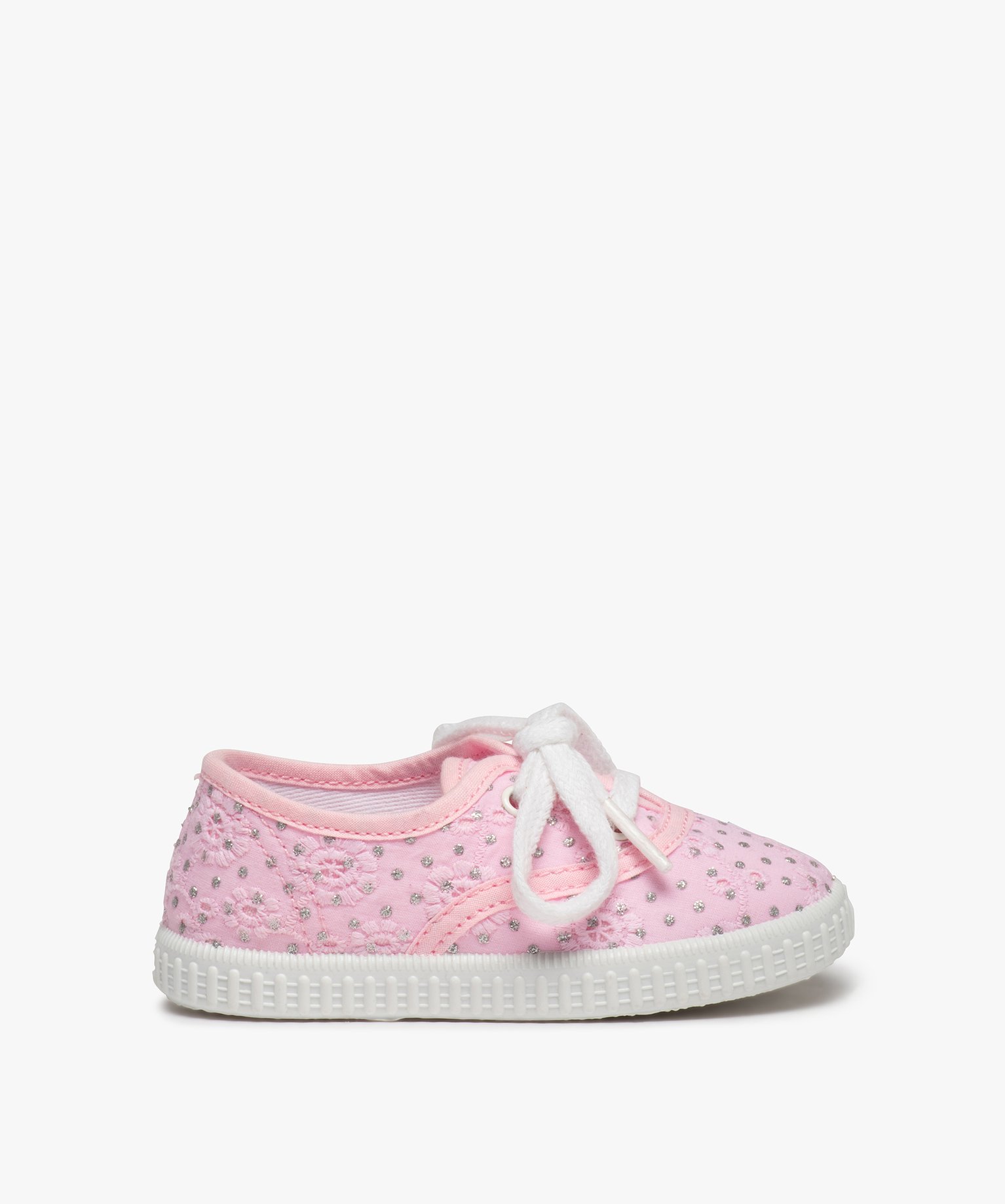 Tennis bébé fille en dentelle anglaise et pois brillants rose | GEMO