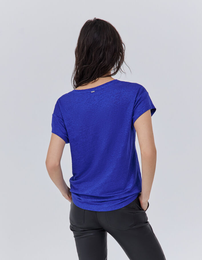 Tee-shirt bleu en maille de lin foil Femme