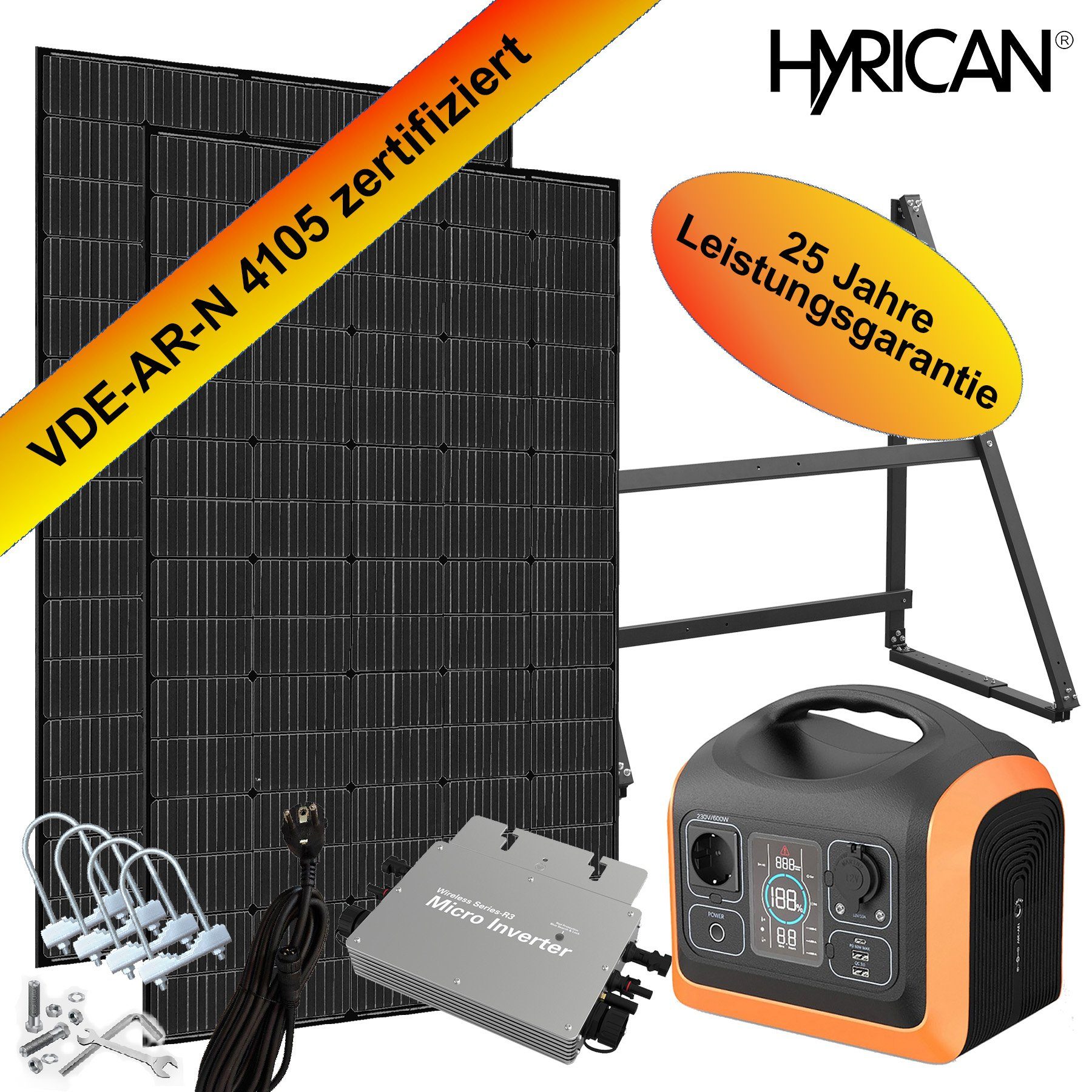 Hyrican Solaranlage Aktions Spar-Bundel: Balkonkraftwerk 800Wp & Powerstation 600W
