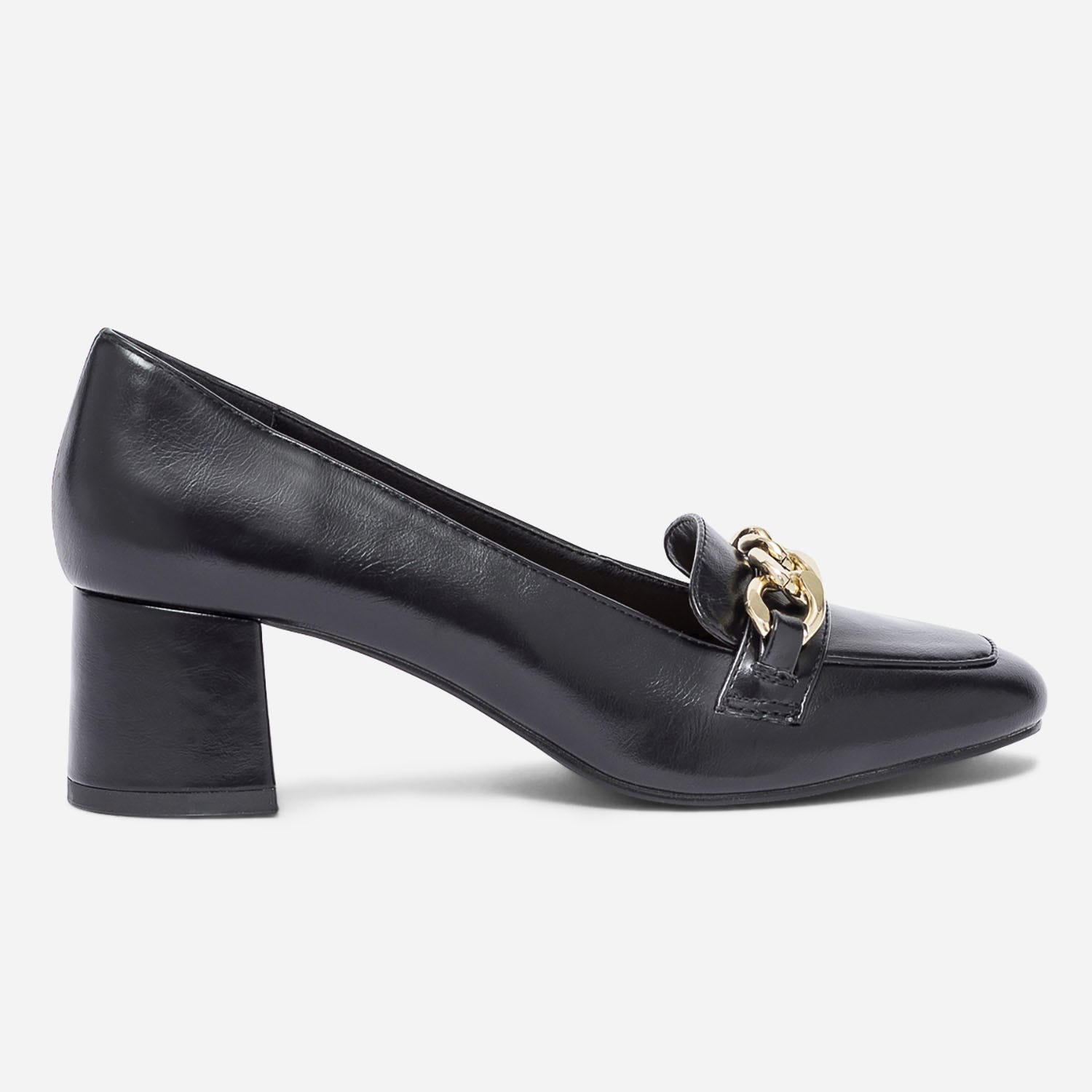 Escarpin noir à talon et chaîne-bijou