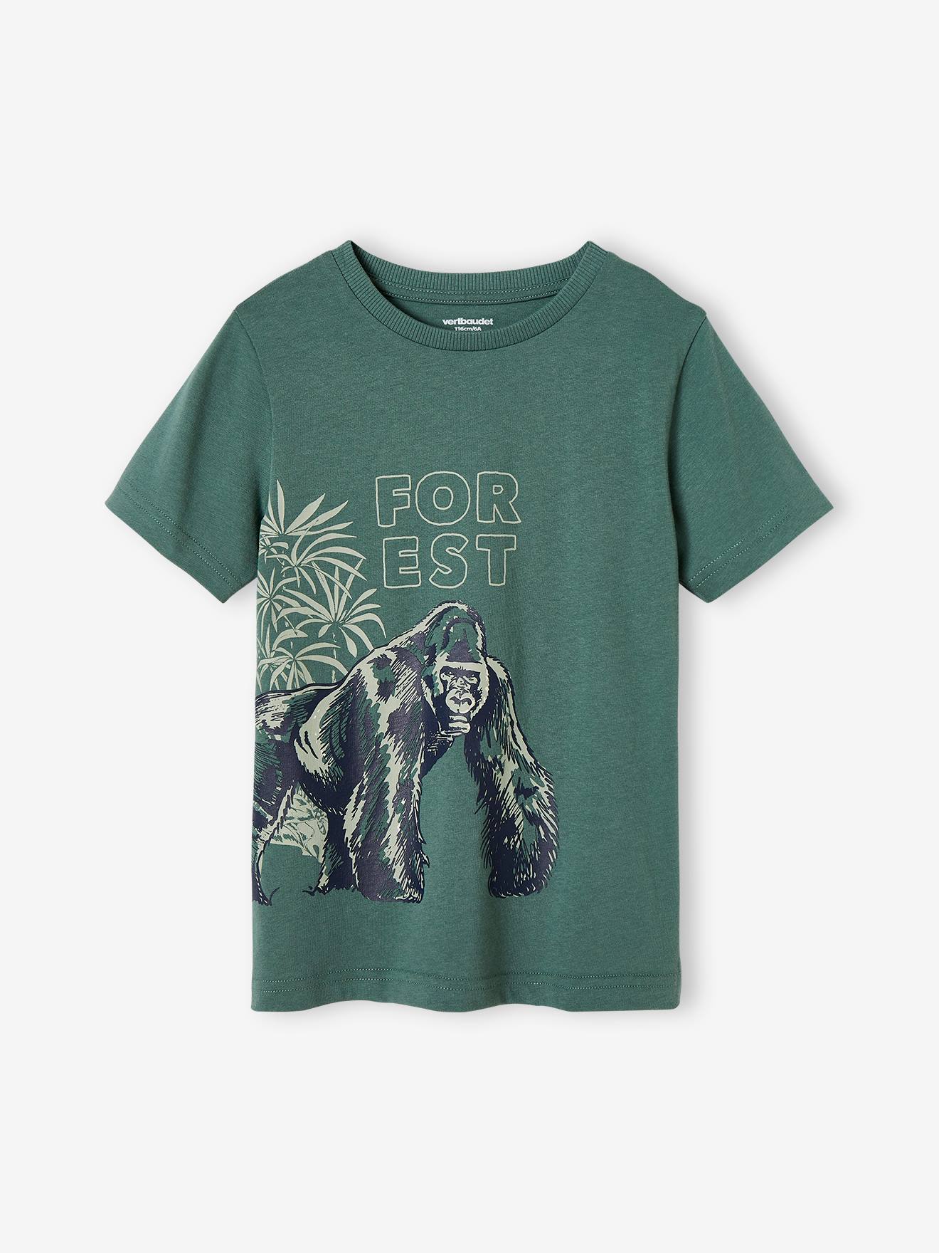 Vertbaudet Jungen T-Shirt aus Bio-Baumwolle, Tier-Print - salbeigrün